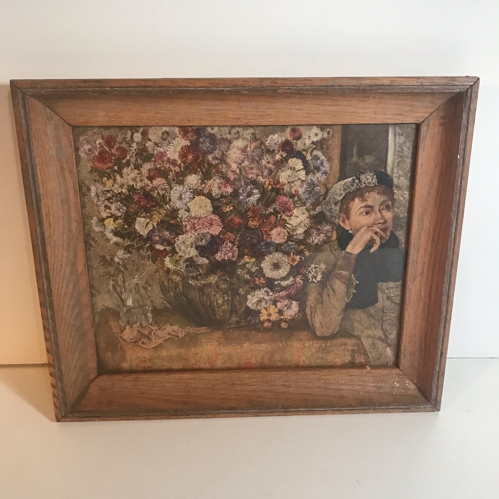 Vintage Framed Print “Woman With Chrysanthemums” Edgar Degas 1865